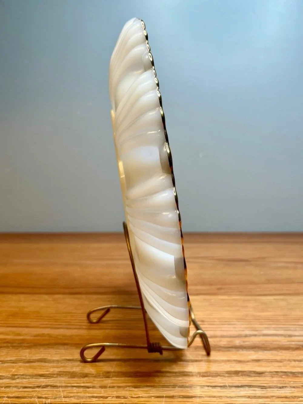 Vintage Anchor Hocking Milk Glass Deviled Egg Plate, Gold Trim